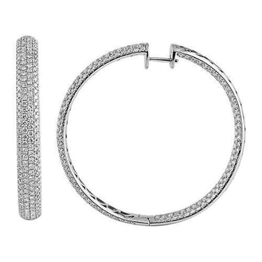 18K Solid White Gold Womens Diamond Pave Hoop Earrings 13.50 Ctw